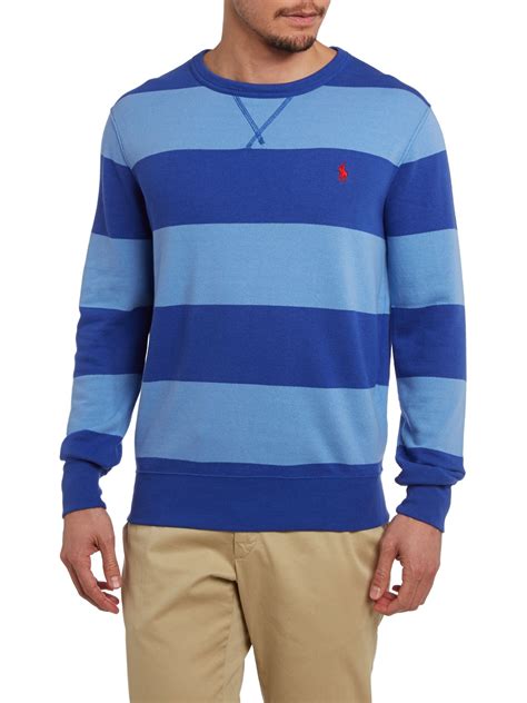 Polo Ralph Lauren Atlantic Terry Striped Crew Neck Sweatshirt In Blue