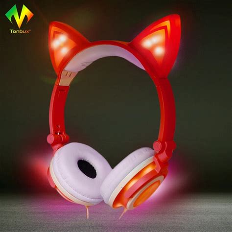 Genuine Girls Headphones And Earphone Cat Ear Shape Head Mounted Led