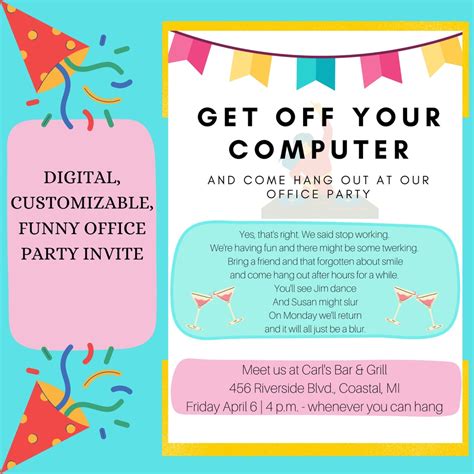 Office Party Invitation Work Party Funny Invitation Editable Digital Office Party Invitation