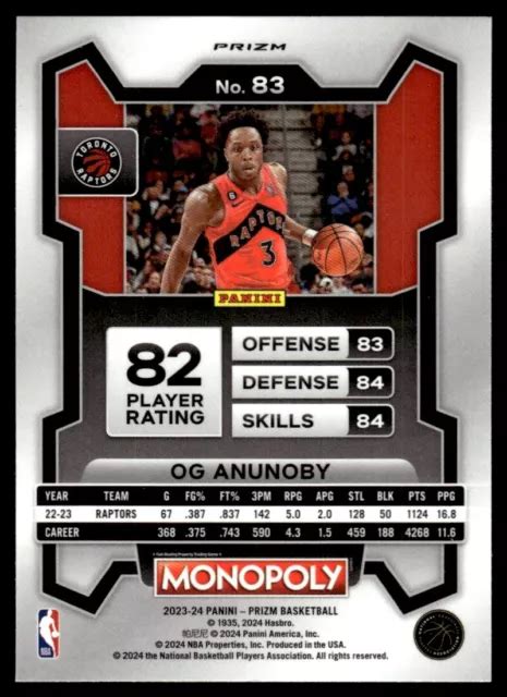 2023 24 PANINI PRIZM Monopoly Purple Wave OG Anunoby Toronto Raptors