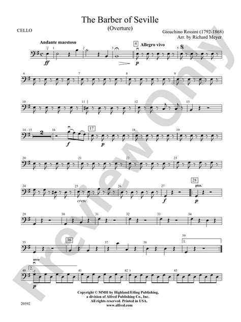 The Barber Of Seville Overture Cello Cello Part Digital Sheet