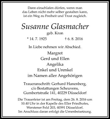 Alle Traueranzeigen F R Susanne Glasmacher Trauer Rp Online De