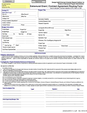 Fillable Online Extramural Grant Contract Agreement Routing Form