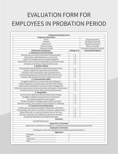 Evaluation Form For Employees In Probation Period Excel Template And