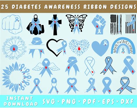 Diabetes Awareness Ribbon Svg Bundle 25 Designs Diabetes Etsy