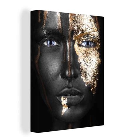 MuchoWow Tableau Sur Toile Portrait 60x80 Cm Femme Feuille D Or