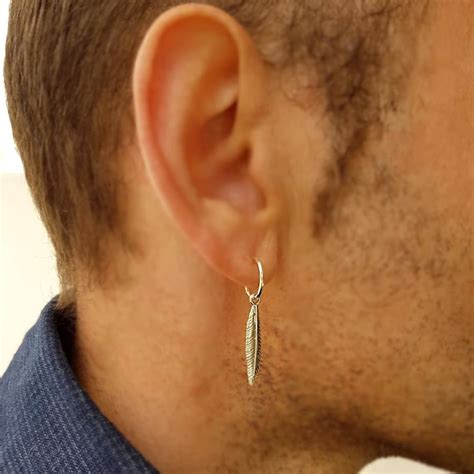 Mens Earring Single Feather Earring For Men Mens Etsy Men Earrings