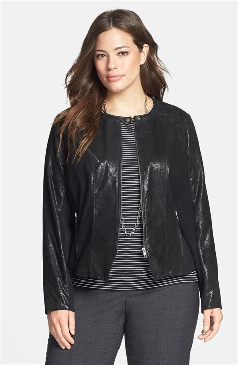 Halogen® Front Zip Leather Jacket Plus Size Online Only Nordstrom