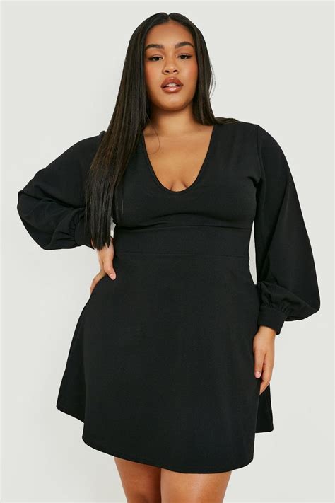 Womens Plus Puff Sleeve Skater Dress Boohoo Uk