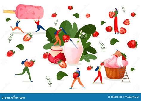 Strawberry Dessert Fruit Cuisine Vector Illustrationpeople Cartoon