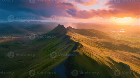 AI Generated Aerial View Captures Maelifell Mountain At Sunset Its