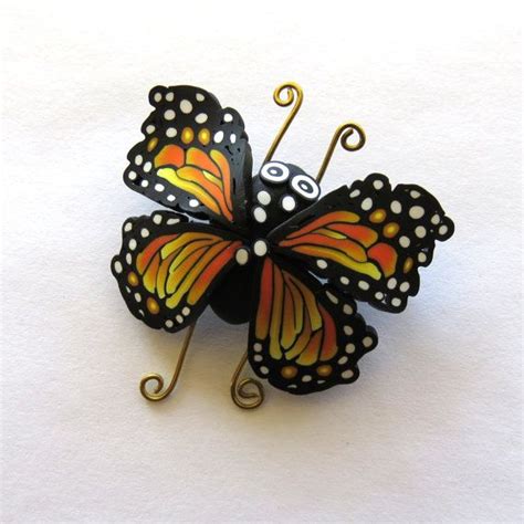 Monarch Butterfly Brooch Polymer Clay Bug Pin Whimsical Etsy