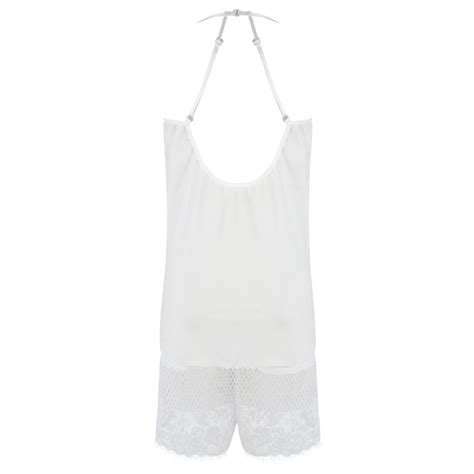 Sexy White Lace Patchwork Spaghetti Strap Nightwear Bodysuit Teddy Lingerie N