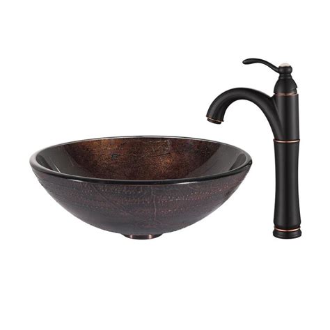 Kraus Copper Oil Rubbed Bronze Tempered Glass Vessel Round Bathroom Sink With Faucet Drain