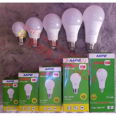 Bóng LED Bulb MPE Bóng LED tròn MPE 3W 5W 9W 12W 15W TRẮNG VÀNG bảo