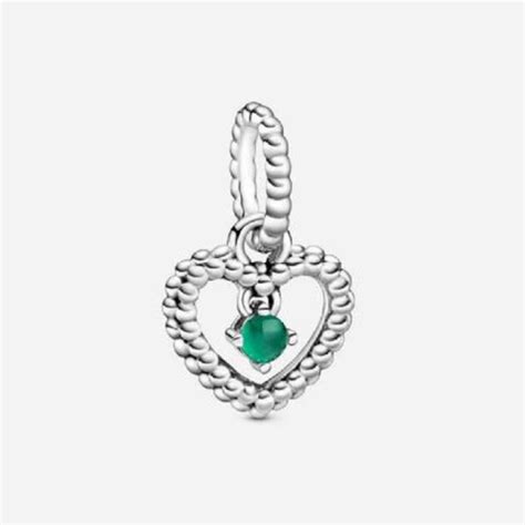 Pandora May Rainforest Green Beaded Heart Dangle Charm 798854C05