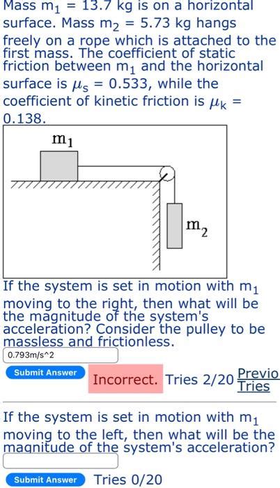 Solved Mass M₁ 137 Kg Is On A Horizontal Surface Mass M₂