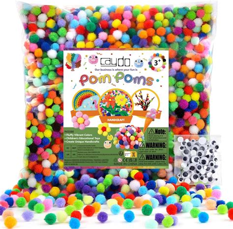 Caydo 1600 Pieces 1 Cm Pom Poms With 100 Pieces Wiggly Eyes 20 Colors