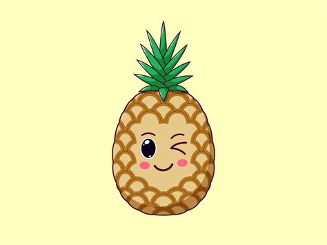 Cute Kawaii Pineapple Cartoon Tropical Fruit By Dmitry Mayer