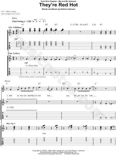 Eric Clapton Theyre Red Hot Guitar Tab In C Major Download And Print Sku Mn0115132