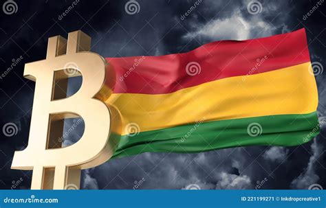 Gold Bitcoin Cryptocurrency With A Waving Bolivia Flag 3D Rendering