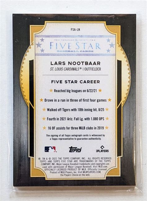 2022 Topps Five Star Autographs FSA LN Lars Nootbaar AU RC For