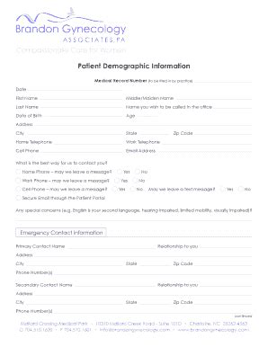 Fillable Online Patient Demographic Information Brandon Gynecology