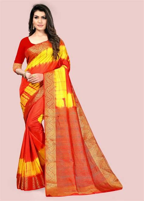 Laheja Women Orange Printed Jacquard Single Saree JioMart