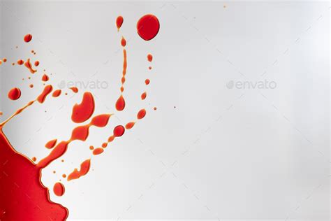 Composition Of Multiple Red Blood Stains On White Background Stock