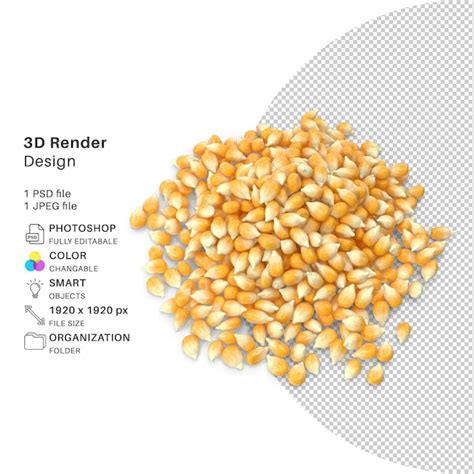 Semillas de maíz en un recipiente de cerámica modelado 3d archivo psd