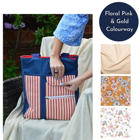 Sew Pretty Sew Mindful Floral Pink And Gold Warwick Bag Kit Instructions Fabric 1m 8oz Denim