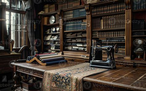 Old Fashioned Tailor Shop With Sewing Machine And Fabric 46307461 Stock