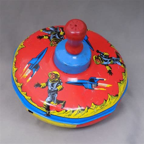 Vintage Tin Litho Spinning Top Spacemen And Rockets Ohio Art Etsy