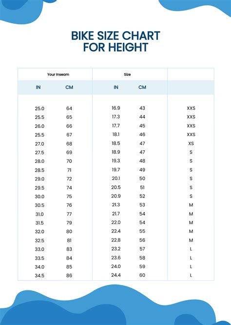 Free Bike Size Chart for Height Template - Edit Online & Download ...