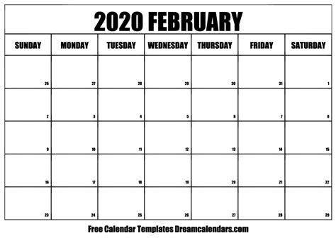 February 2020 Calendar Free Printable With Holidays And Observances