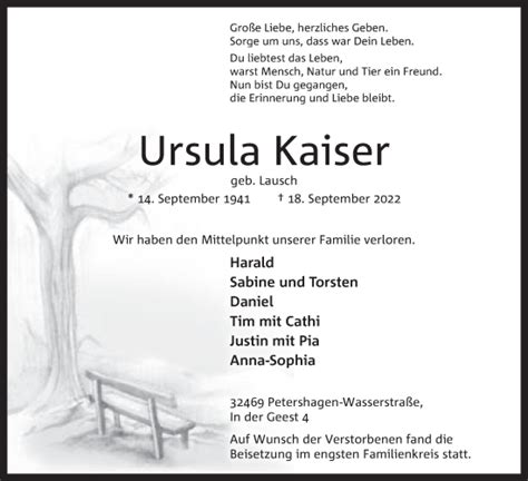 Traueranzeigen Von Ursula Kaiser Trauer Mt De