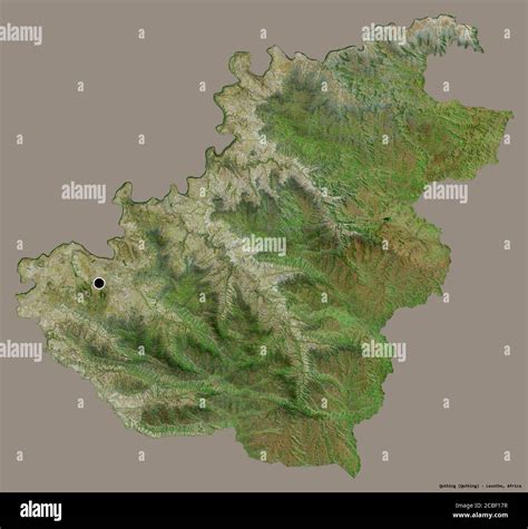 Shape Of Quthing District Of Lesotho With Its Capital Isolated On A