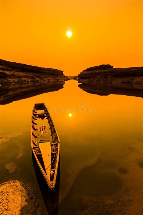 Wooden Boat At Grand Canyon Of Thailand In The Sunset Stock Photo