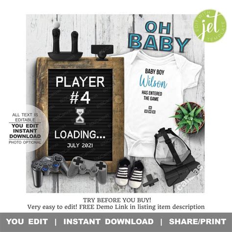 Editable Video Game Pregnancy Reveal Announcement Player 1 Etsy