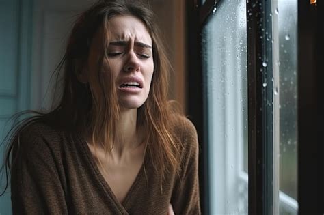 Premium Ai Image Sad Young Woman Crying Near The Window In The