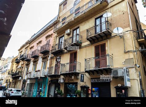 Agrigento Italy May 8 2023 Shopping Street With An Old Houses In