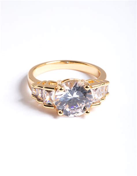 Gold Plated Cubic Zirconia Large Solitare Ring Lovisa