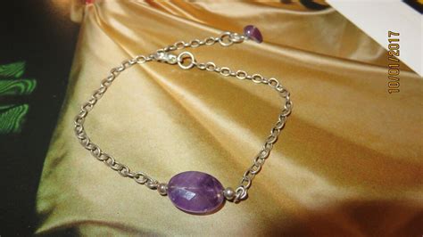 BRACELET Manon Amethyst Stone Mounted On Silver Plated Brass Chain And