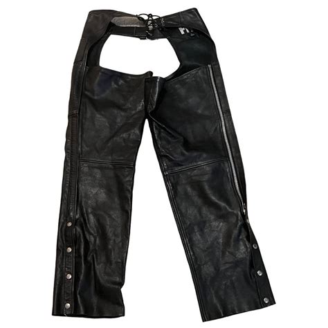 Fmc Large Unisex Black Leather Motorcycle Chaps Gem