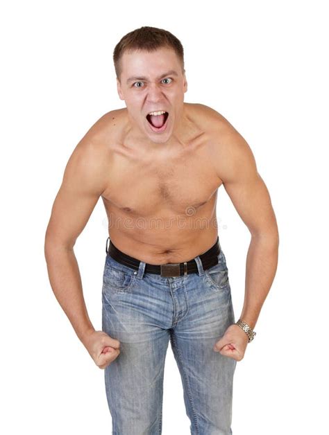 Guy With Naked Torso Posing In Studio Stock Image Image Of Angry