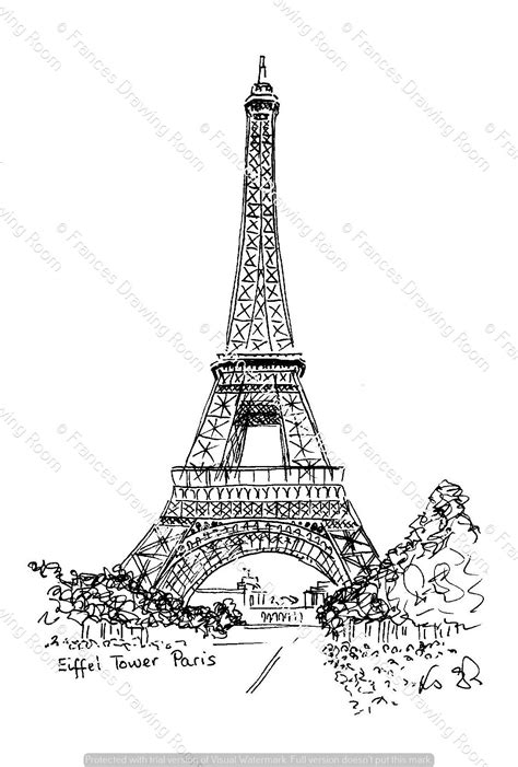 Eiffel Tower, Paris Print, Line Drawing Illustration, Black & White - Etsy