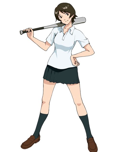 Safebooru 1girl Baseball Bat Black Skirt Black Socks Breasts Brown Eyes Brown Footwear Brown