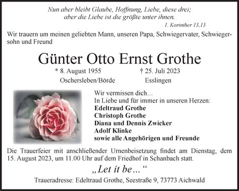 Traueranzeigen Von G Nter Otto Ernst Grothe Abschied Nehmen De