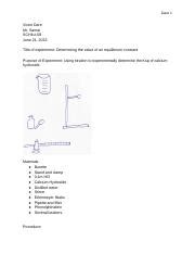 Determining Equilibrium Constant Experimental Method For Ksp Of