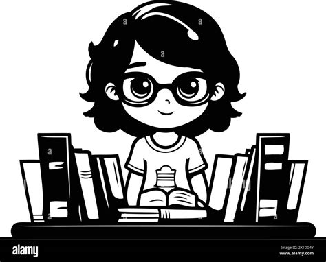 Cute Girl Reading Books Vector Illustration Of A Girl In Glasses Stock Vector Image And Art Alamy